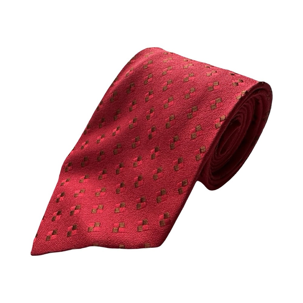 Charvet Red Brown Geometric Pure Silk Men’s Tie 3.75 Inch Width